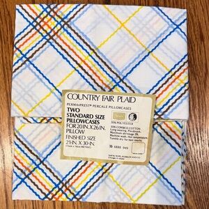 NWT, Vintage Sears set of 2 Country Fair Plaid Percale Pillowcases MCM